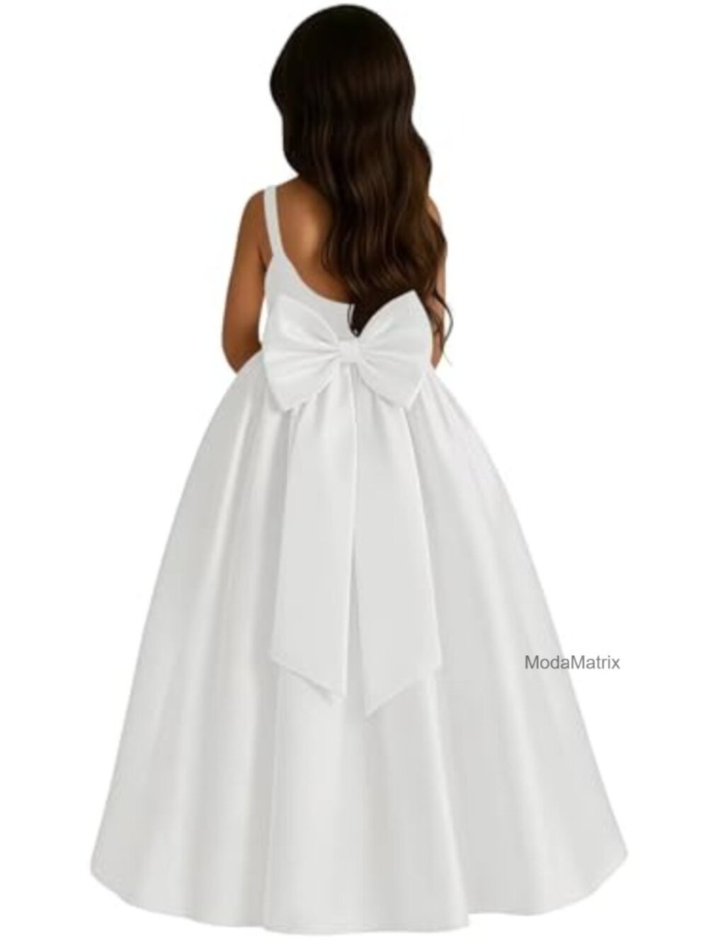 Satin Flower Girl Dress with Big Bow, Sleeveless A-Line Ball Gown for Wedding